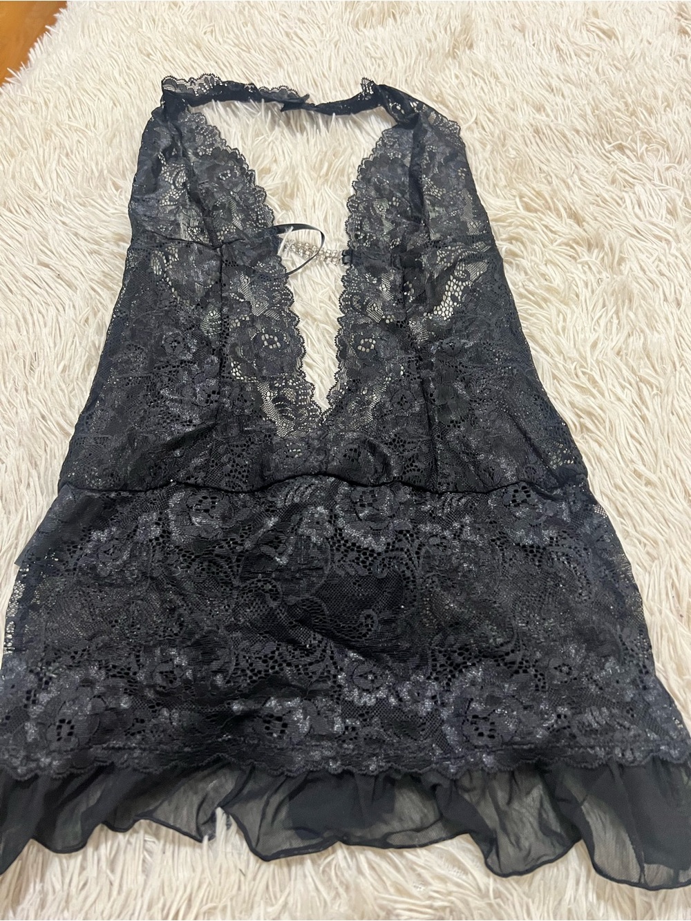 Lace Halter Chemise Nightdress - Black